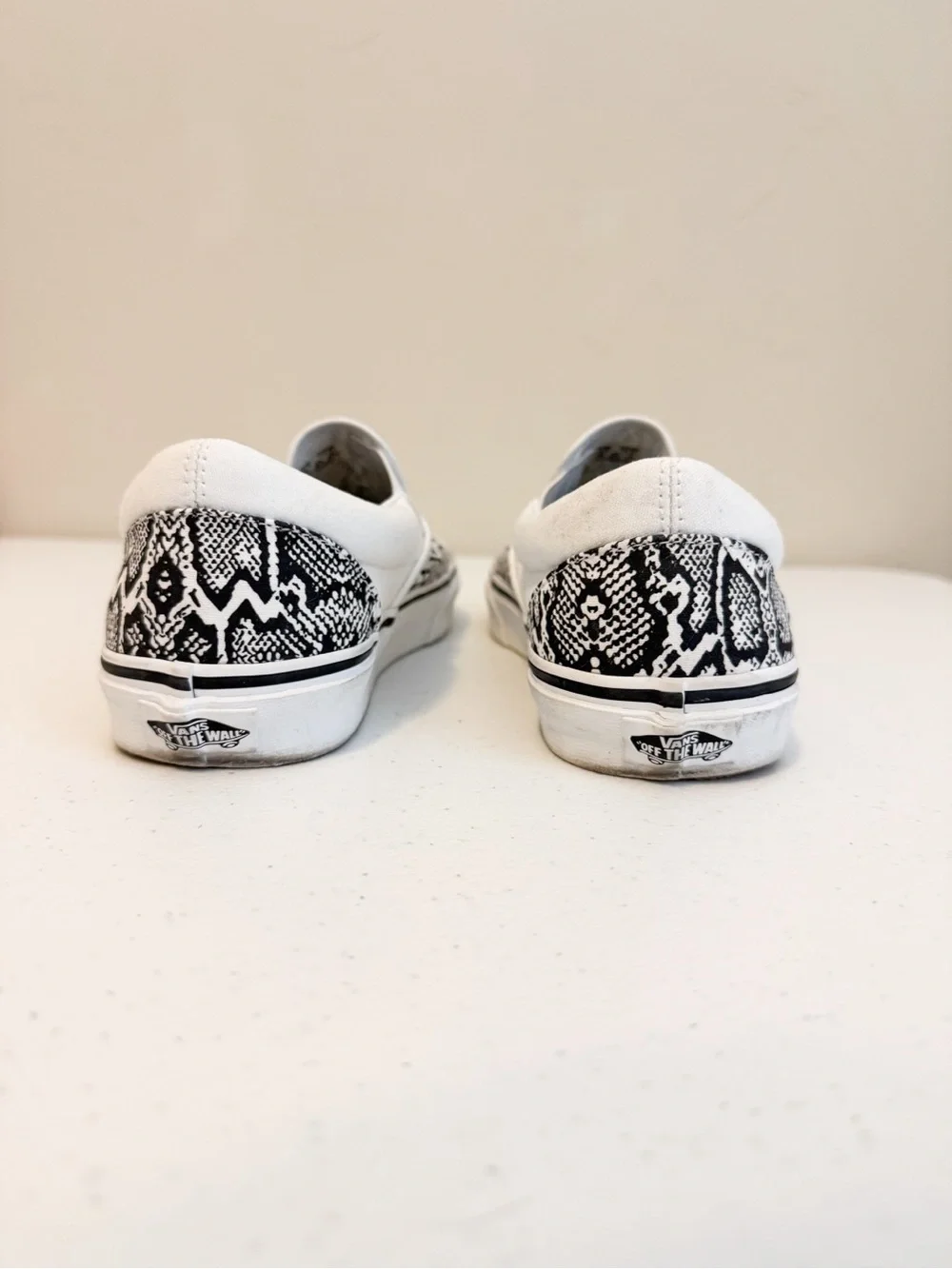 Vans Slip-On Sneakers with Black & White Snake Print